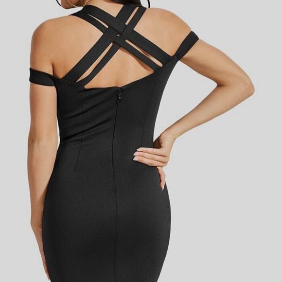 $108 Guess Women's Black Sleeveless Valorie Strappy Bodycon Dress Size US S - Picture 1 of 3